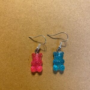 ☀️3/$9☀️ Blue and Pink Glitter Resin Gummy Bear Dangle Earring